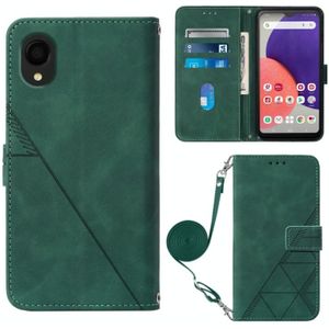 Voor Samsung Galaxy A22 5G JP Editie Crossbody 3D Relif Flip Lederen Telefoon Case (Donkergroen)