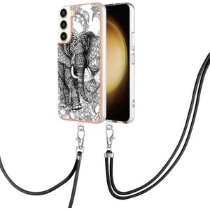 Voor Samsung Galaxy S23+ 5G Galvaniseren Dual-side IMD Telefoonhoesje met Lanyard (Totem Olifant)