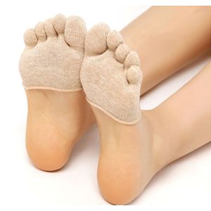 Vrouwen Onzichtbare Non-slip Toe Socks Five Finger Socks (Khaki Full Toe)