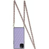 Elegant Rhombic Pattern Microfiber Leather + TPU Shockproof Case met Crossbody Strap Chain voor iPhone 11 Pro Max (Paars)