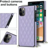 Elegant Rhombic Pattern Microfiber Leather + TPU Shockproof Case met Crossbody Strap Chain voor iPhone 11 Pro Max (Paars)