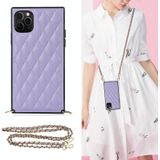 Elegant Rhombic Pattern Microfiber Leather + TPU Shockproof Case met Crossbody Strap Chain voor iPhone 11 Pro Max (Paars)