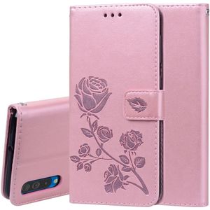 Rose relif horizontale Flip PU lederen case voor Galaxy A50  met houder & kaartsleuven & portemonnee (Rose goud)