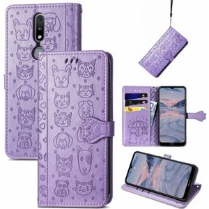Voor Nokia 2.4 Mooie kat en hond embossing patroon horizontale flip lederen tas  met houder & kaart slots & portefeuille en cartoon clazing & lanyard