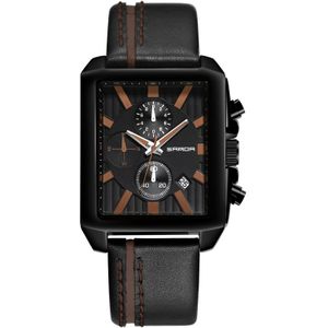 SANDA 5003 3 oog horloge zes PIN Multi Purpose sport mannen horloge lederen horloge student waterdichte quartz horloge (bruin)