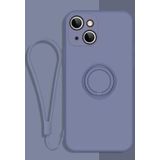 All-inclusive Liquid Silicone Phone Protective Case with Ring Holder & Lanyard For iPhone 13 mini(Lavender)