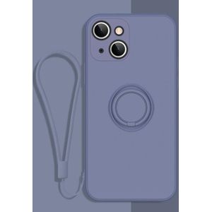 All-inclusive Liquid Silicone Phone Protective Case with Ring Holder & Lanyard For iPhone 13 mini(Lavender)