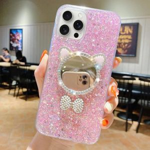 Voor iPhone 15 Pro Max Starry Sequin Diamond Cat Ears Spiegel Epoxy TPU Telefoonhoesje