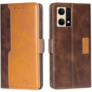 Voor Oppo Reno7 4G/F21 Pro 4G Contrast Color Side Buckle Leather Phone Case (donkerbruin + goud)