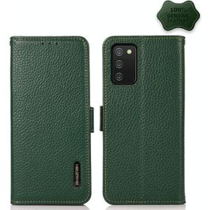 For Samsung Galaxy A02s Global Version KHAZNEH Side-Magnetic Litchi Genuine Leather RFID Phone Case(Green)