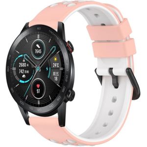 For Honor Magic Watch2 42 mm 20 mm tweekleurige poreuze siliconen horlogeband (roze + wit)