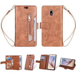 Voor Samsung Galaxy J3 (2018) / Galaxy J7 (2018) Multifunctionele Zipper Horizontale Flip Lederen Case met Holder & Wallet & 9 Card Slots & Lanyard(Brown)