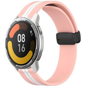 Voor Xiaomi MI Watch Color 2 22 mm opvouwbare magnetische sluiting siliconen horlogeband (roze + wit)