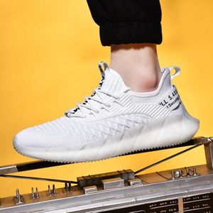 Men Lightweight Breathable Mesh Sneakers Flying Woven Casual Running Shoes  Size: 41(White)