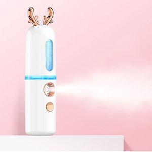 Facial Steamer Nano Spray Water aanvullen instrument draagbare koude spray machine opladen Beauty Instrument Automatische Alcohol Sprayer  Style: Cute Herten (Wit)