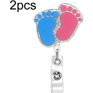 2 stks 65 cm Intrekbare Pull Badge Reel Kristall-Acryl Naam Tag Card Badge Houder (Infant Footprint)