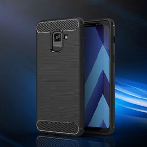 Voor Galaxy A7 (2018) geborsteld koolstofvezel textuur TPU schokbestendige antislip zachte beschermende Back Cover Case (zwart)