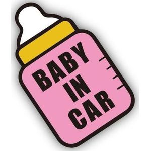 10 STUKS Er is een baby in de auto stickers waarschuwingsstickers stijl: CT203 baby y roze bodem fles magnetische stickers