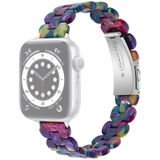 Ovale hars vervangende band horlogeband voor Apple Watch Series 6 & SE & 5 & 4 44mm / 3 & 2 & 1 42mm (Purple Green Flower)