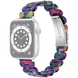 Ovale hars vervangende band horlogeband voor Apple Watch Series 6 & SE & 5 & 4 44mm / 3 & 2 & 1 42mm (Purple Green Flower)