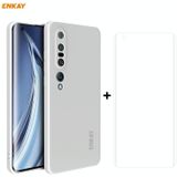 Voor Xiaomi Mi 10 Pro 5G Hat-Prince ENKAY ENK-PC0762 Liquid SiliconEn Straight Edge Schokbestendige beschermhoes + 3D Full Screen PET Gebogen Hete Buigbare HD Screen Protector Soft Film(Wit)