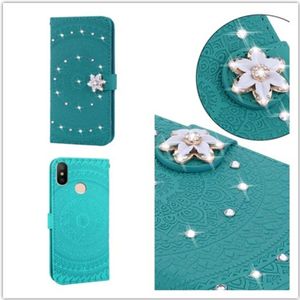 Voor Xiaomi 8 Lite ingedrukt afdrukken kleven boor patroon horizontale Flip PU lederen draagtas met houder & kaartsleuven & portemonnee & & Lanyard (grasgroen)