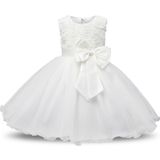 Witte meisjes mouwloos Rose Flower patroon Bow-knoop Lace Dress Toon jurk  Kid grootte: 140cm