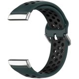 Voor Fitbit Sense 2 tweekleurige geperforeerde ademende siliconen horlogeband (olijfgroen + zwart)