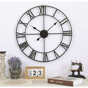 60cm Retro Living Room Iron Round Roman Numeral Mute Decorative Wall Clock (Zwart)