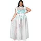 Doorzichtig sexy net garen plus size jurk tweedelige pak (kleur: wit Maat: XXL)