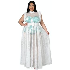 Doorzichtig sexy net garen plus size jurk tweedelige pak (kleur: wit Maat: XXL)