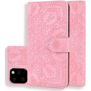 Kalf patroon dubbele vouwen ontwerp relif lederen draagtas met portemonnee & houder & kaartsleuven voor iPhone XI Max 2019 (6 5 inch) (roze)