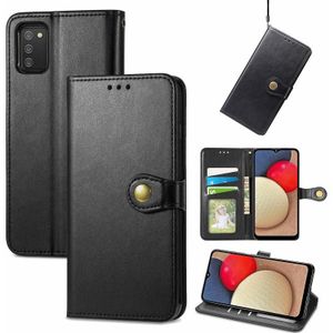 Voor Samsung Galaxy A03S Solid Color Leather Buckle Case met Lanyard & Photo Frame & Card Slot & Wallet & Stand-functie (Zwart)