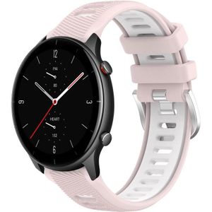 Voor Amazfit GTR 2e 22 mm kruistextuur twee kleuren siliconen stalen gesp horlogeband (roze + wit)