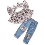 Meisjes luipaard print Tube top + denim broek + haar band set  Kid grootte: 90cm (Leopard)