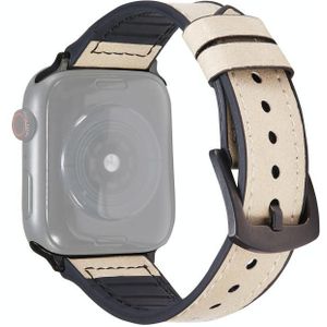 Crazy Horse Texture Lederen vervangende horlogebanden voor Apple Watch Series 6 & SE & 5 & 4 40 MM / 3 & 2 & 1 38mm (Beige Wit)