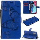 Voor OPPO Reno4 Pro 5G 3D Butterflies Embossing Pattern Horizontale Flip Lederen Case met Holder & Card Slot & Wallet & Lanyard(Blauw)