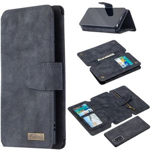 Voor Samsung Galaxy Note20 Afneembare Frosted Magnetic Horizontal Flip PU Lederen case met kaartslots & houder & ritsportemonnee & fotoframe (zwartblauw)