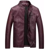 Mannen Slim-fit Washed PU Leather Jacket (Kleur:Red Size:M)