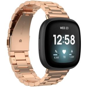 Voor Fitbit Versa 4 3 kralen roestvrijstalen horlogeband (rosgoud)