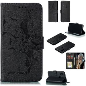 Feather patroon Litchi textuur horizontale Flip lederen draagtas met portemonnee & houder & kaartsleuven voor Xiaomi Redmi 7 (zwart)