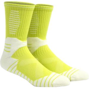 Volwassen basketbal sokken mannen dikke badstof sportsokken (fluorescerend groen wit)