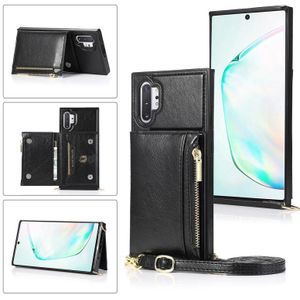 Voor Samsung Galaxy Note10 Pro Square Zipper Wallet Bag TPU+PU Back Cover Case met Holder & Card Slots & Wallet & Cross-body Strap(Zwart)