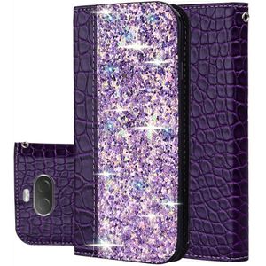 Voor Sony Xperia 10 krokodil textuur glitter poeder horizontale Flip lederen draagtas met kaartsleuven & houder (paars)