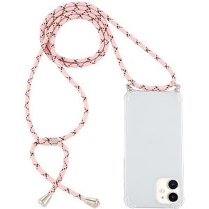 Voor iPhone 12 mini Schokbestendige transparante TPU-hoes met Lanyard(Roze Geel)