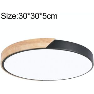 Wood Macaron LED Round Ceiling Lamp  Stepless Dimming  Size:30cm(Black)