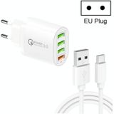 QC-04 QC3.0 + 3 x USB2.0 Multi-poorten oplader met 3A USB naar Type-C-gegevenskabel  EU-plug