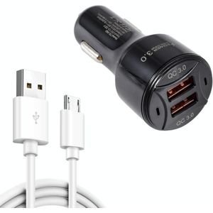 TE-092 36W DUAL QC3.0 USB Snelle autolader + USB naar Micro USB-gegevenskabel Set