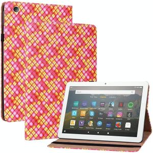 Voor Amazon Kindle Fire HD8 Kleur Weave Lederen Tablet Case met Houder (Rose Red)