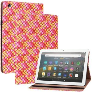 Voor Amazon Kindle Fire HD8 Kleur Weave Lederen Tablet Case met Houder (Rose Red)